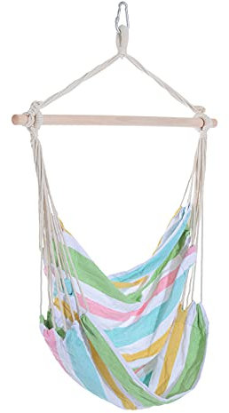 Outsunny Outdoor Hanging Rope Chair with Cotton Rope, Garden Hammock Chair with Wooden Support Bar Cotton Cloth, Portable Garden Chair for Patio & Tree, Green