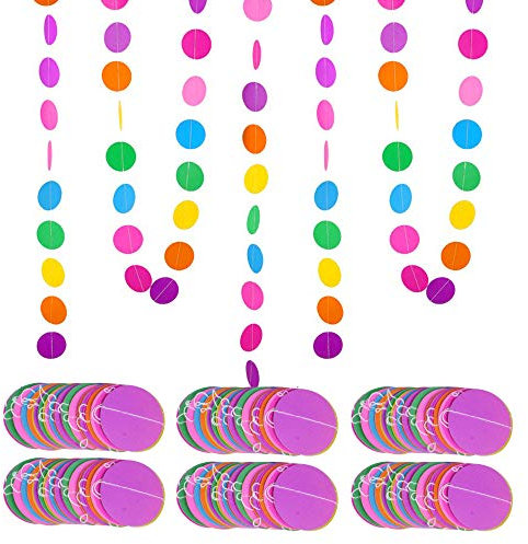 MEJOSER 24 Meter (4m/Girlande) Runde Papier Girlande Kreis Punkte Hängend Regenbogengirlande Dekorationen für Geburtstag Geburtstagsdeko Kindergeburtstag Deko Geburtstagsparty Mädchen und Jungen