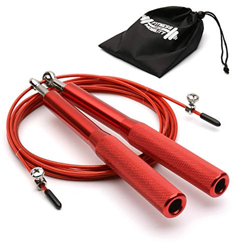 Elite Speed Skipping Rope Adult By CKB LTD With Travel Bag Premium Aluminium Handles Fitness Adjustable Jump Rope 3m 10ft Functional Fitness Exercise Workout Training Double Unders 1pc (Red)