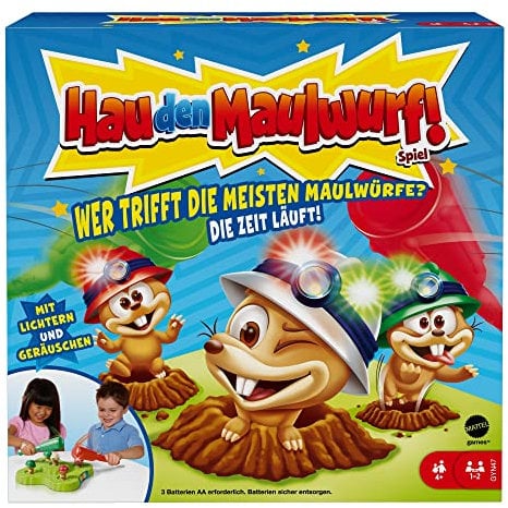 Mattel Games GYN47 Hau den Maulwurf Kinderspiel mit Hämmern, Lichtern und Geräuschen, Mehrfarbig, für 1 oder 2 Spieler Spielzeug ab 4 Jahren