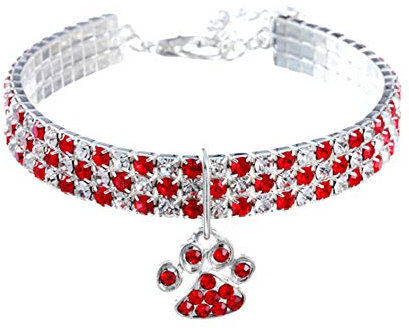 RayMinsino Collier pour Animal de Compagnie avec Diamants - Réglable - Pendentif en Forme de Griffe de cœur élastique - pour Chat et Chien - Petit Collier pour Animal Domestique