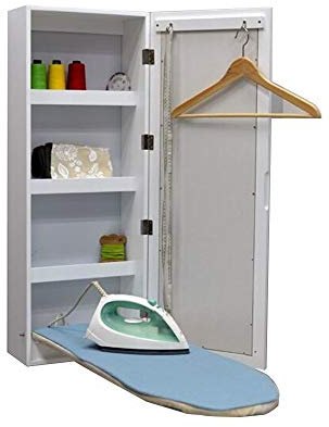 FUFU Side Tables Wall Mounted Folding Ironing Board with Mirror Multi-Function Fold Ironing board with cabinet Storage Shelves End Table