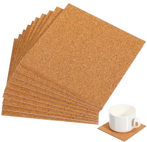 ifundom Lot de 10 feuilles de liège autocollantes 10 x 10 cm pour sous-verres, carrés, carreaux en liège, tapis en liège, mini tableau mural en liège avec dos adhésif