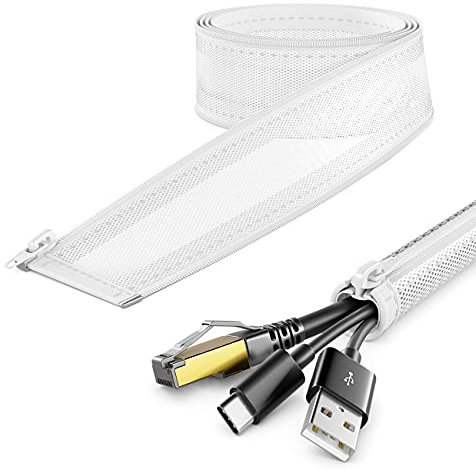 deleyCON 3,0m Kabelschlauch mit Reißverschluss 15mm Durchmesser Kabelmanagement Kabelkanal Kabelschutz Robuster Nylon Kabelmantel Haushalt Büro Schreibtisch Weiß