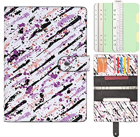 Wonderpool Spiral Leder Tagebuch Ringbuch Nachfüllbarer 6 Löcher Binder Notizbuch Loseblatt Muster Einband Portfolio mit Innentaschen-100g dickes Papier für Schule Arbeit Reisen (Tinte, A5)