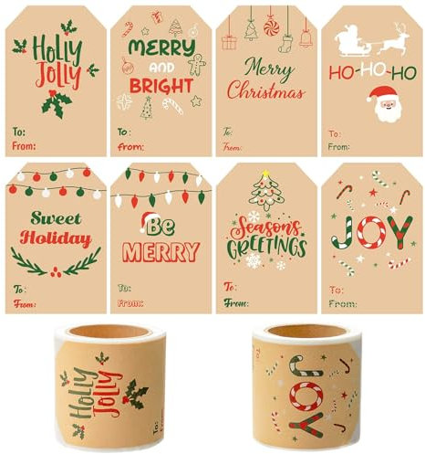 Haooryx 160 Stk. Weihnachts-Kraft-Etiketten Premium Selbstklebende Dekoration Geschenke Umschläge & Karten Vielfältige Weihnachtsmotive inkl. Santa Schneeflocken Tannenbaum Schreibfähig & Langlebig