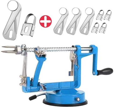 Apple Peeler, Slicer Corer Potato Peelers 3 In 1, Stainless Steel Heavy Duty Suction Cup Base And 7 Extra Blades (Blue)