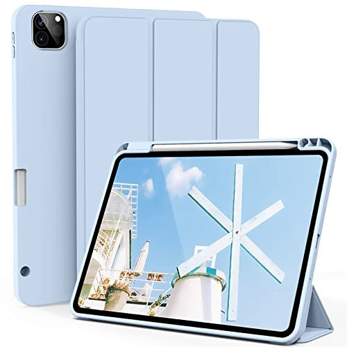 kenke Hülle für iPad Pro 12,9 Zoll mit Stifthalter 2022/2021/2020, Slim Trifold Smart Schutzhülle, Weiche TPU Rückseite Hülle mit Auto Sleep/Wake für iPad Pro 12,9 Zoll 6./5./4. Generation, Hellblau