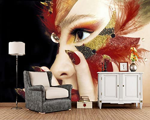 Frtmsticker 3D Wandbild Schlafzimmer Wandkunst Selbstklebend Woman Makeup Graffiti Fototapete Tapete 3D Wandbild Tapete Kinder Junge Schlafzimmer Wohnzimmer Sofa Tv Hintergrund 200X100Cm