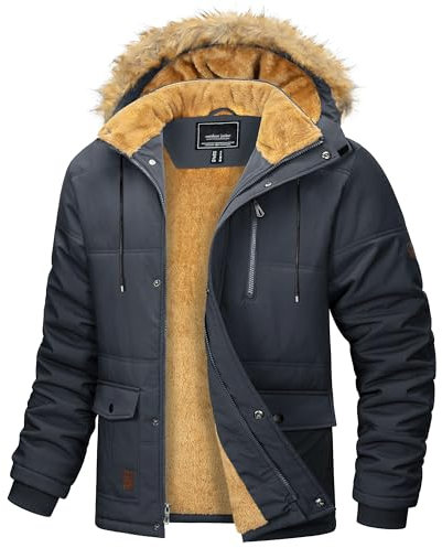MAGCOMSEN Herren Warme Winterjacke Fleece Gefüttert Parkamantel Winddicht Wasserdicht Trekkingjacke Herren Outdoor Funktionsjacke Jagd Angeln Jacke mit Fellkapuze Dunkelgrau L