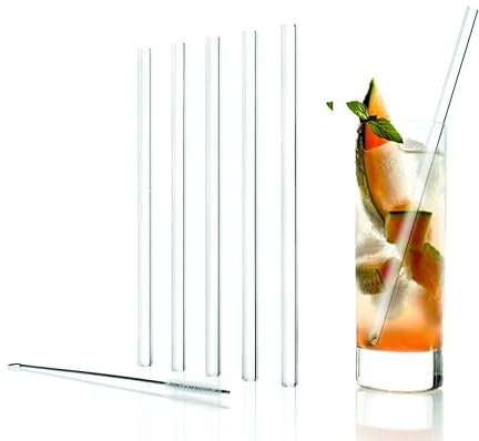 Topkapi elite Tiki Gläser Campari Party 13-tlg – Bleifreie Kristallgläser mit 6 Glashalmen │ Cocktail, Party Gläser│ ~320 ml │ 6 Stück │ Made in Germany