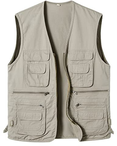 Yukirtiq Anglerweste Herren Ärmellos Fischerjacke Freizeitweste Jagdweste Fischerweste Herrenwesten Fotografie Wandernweste mit Vielen Taschen, Beige, L