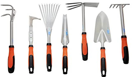 Gartegeräteset Como Completo, Schaufel, Unkrautstecher, Fugenmesser, Fächerbesen, Rechen, Kultivator, Doppelhacke