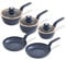 Tower T800232MNB Cavaletto 5 Piece Cookware Set with 16cm, 18cm, 20cm Saucepans and 24cm, 28cm Non-Stick Frying Pans, Midnight Blue & Rose Gold