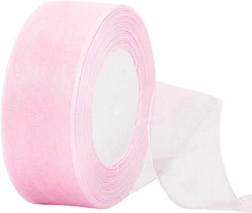 45m Organzaband Hellrosa 38mm Breit Chiffo Geschenkband,Transparentes Organza Bänder Chiffonband Schleifenband Dekoband Geschenkverpackung Deko Band Tüllband für Weihnachten Hochzeit Taufe Geburtstag