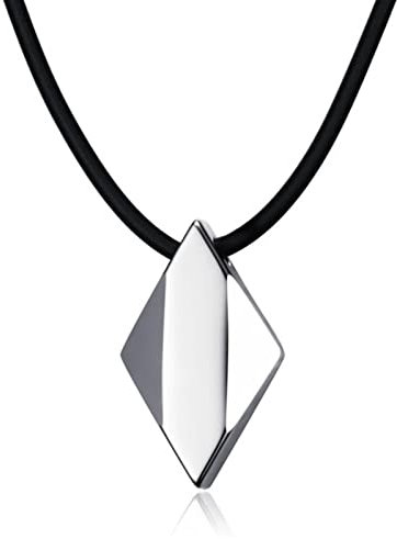 Colliers pour hommes Pendentif en carbure de tungstène audacieux avec centre surélevé Collier de corde en cuir de caoutchouc noir
