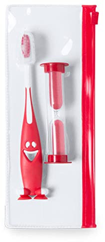 Set Trousse avec brosse à dents horloge de sable sablier enfants (rouge)