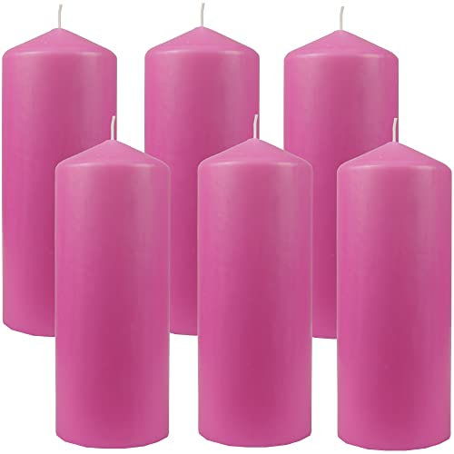 HS Candle Stumpenkerzen Wachskerzen Ø8cm x 20cm (6er Pack) Rose - Lange Brenndauer, Hergestellt in EU, Kerzen Blockkerzen - Wachs Stumpen