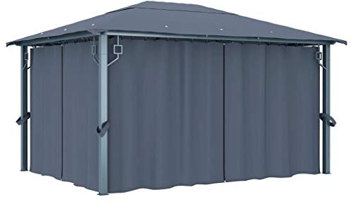 Outdoor Living - Rasen & Garten - Pavillon mit Vorhang 400 x 300 cm anthrazit Aluminium