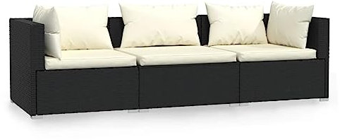 vidaXL 3-Sitzer-Sofa mit Kissen Schwarz Poly Rattan