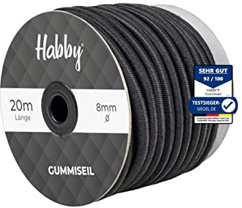 Habby Accessories Spanngummi für Planen, Expanderseil, Gummiseil für Anhängerplane, Planenseil, Bungee Cord, Spannseil, Hochelastisches Seil, Schwarz, (20m), Ø8mm