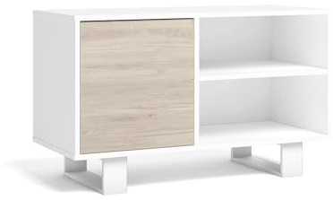 Skraut Home - TV-Schrank 100 mit Tür Links, Wohnzimmer/Esszimmer, Modell Wind, Farbe weiß, Farbe Eiche, Maße 95 x 40 x 57 cm hoch.