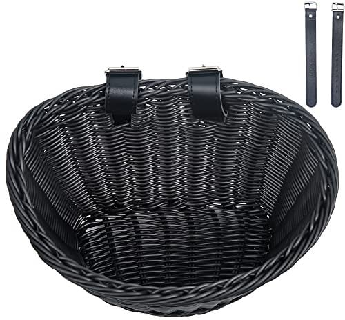 XUANNIAO Woven Plastic Bike Basket, Frame Mount, Black & Kids, Waterproof, Multi-functional