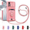 Aithne Cordon de Coque pour Xiaomi Redmi 10/Redmi 10 2022/Redmi 10 Prime,Couvercle Coulissant de la Caméra+Support Annulaire à 360 Degrés,Fentes pour Cartes Lanyard Silicone Case -Pink