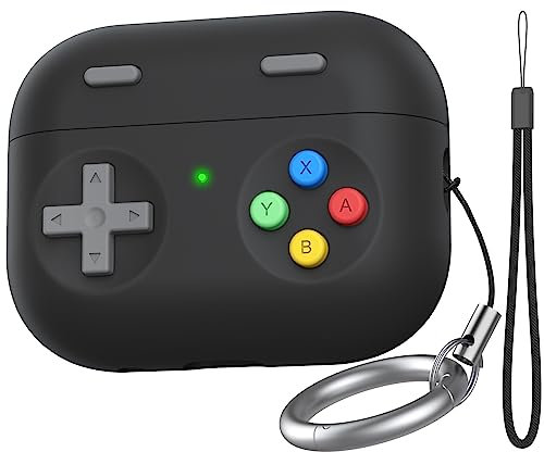 Delidigi Silikon Hülle Kompatibel mit Airpods Pro 2 Hülle Case 2022/2023 (USB C), Klassische Handheld Game Console Design Schutzhülle, Front LED Sichtbar (Schwarz)
