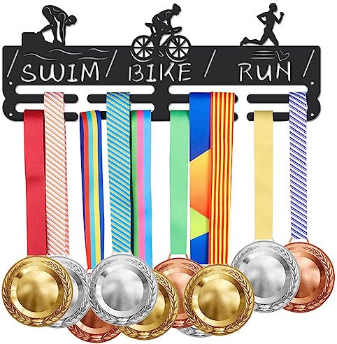 SUPERDANT Triathlon Medaillenaufhänger Medaillen Display Mit Wandhaken Zum Schwimmen Radfahren Laufen Zum Aufhängen von Medaillen Schwarzes Eisenregal Display Zum Aufhängen An Der Wand Zum