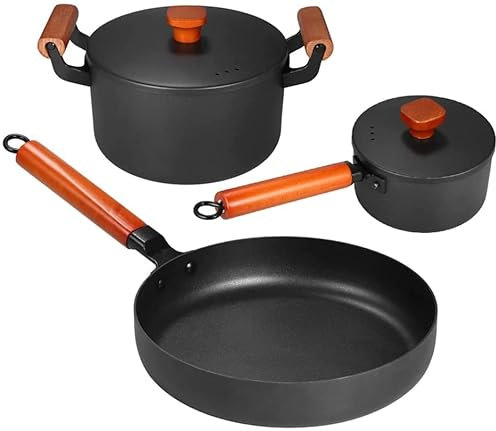 ZAANU Juego de Utensilios de Cocina de Hierro Fundido de 3 Piezas Olla de Hierro Antiadherente Sopa Leche Sartén Utensilios de Cocina y despensa (Color : Black, Size (Black as The Pictur