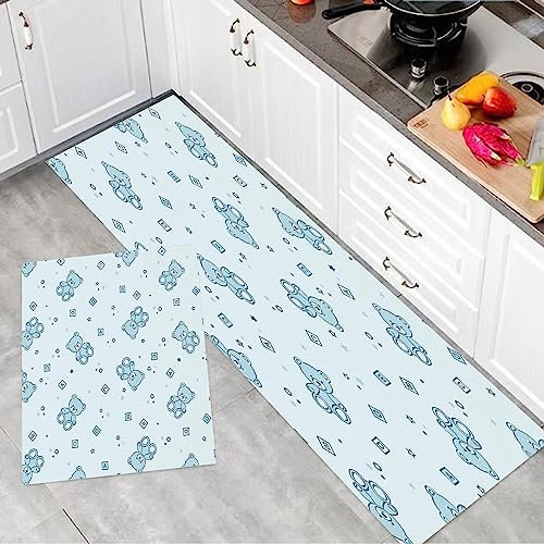 2 Stück Küchenmatte Waschbar rutschfest Küchenmatte,Kindergarten, Teddybären und Spielzeug mit Buchstaben auf Kinder Bilder Bab,Teppiche Mit Staubdicht Für Küche Wohnzimmer, Esszimmer (45x70+45x120cm)