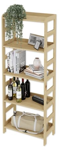 Lenmar Serie R, Natur, Braun, Holzregal, Kiefer, Holz, Hellbeige, 3-5 Böden, 89-166 cm Bücherregal, Holzregal, Standregal, Wandregal (R-09, 166x63x33 cm, 5 Böden, Natur)