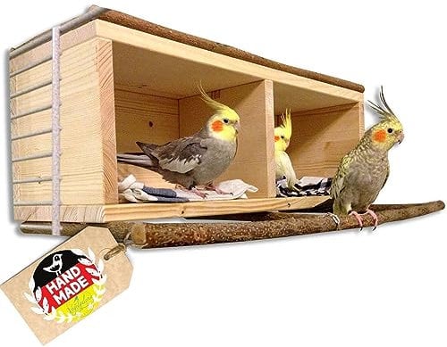 Vogelgaleria® Großes Vogelhaus Nymphensittich, Agaporniden, Wellensittich Naturholz Vogelkasten Schlafhaus