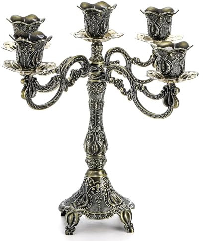 Peohud Kerzenständer aus Metall mit 5 Kerzen, 25,4 cm hoch, 5 Arme, Kerzenhalter für Stabkerzen, Vintage-Kandelaber, Kerzenständer für Heimdekoration, Event, Hochzeit, Party