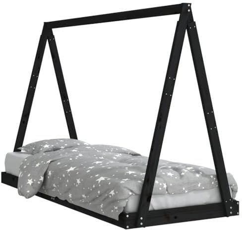 vidaXL Kinderbett, Kinder Bettgestell in Tipi Design, Hausbett für Kleinkinder ab 4 Jahren, Einzelbett Kinder Holzbett Tipi Bett, Schwarz 80x200 cm Massivholz Kiefer