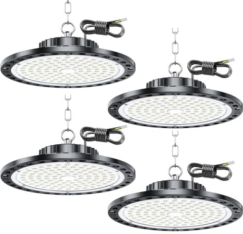 LED UFO Industriebeleuchtung - 4 Stück 100W 10000LM LED Hallenstrahler , IP65 Wasserdicht und 50CM Länge, 7000K Hallenbeleuchtung LED für Baustelle, Lager, Fabrik, Hof Innen und Außenbeleuchtung