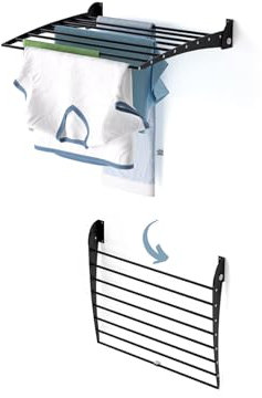 Foxydry Fold Down, Wäscheständer zur Wandmontage, vertikal, zusammenklappbar, für Innen und Außen, aus Aluminium und Stahl 82x50x50 cm (Schwarz, 82 cm)