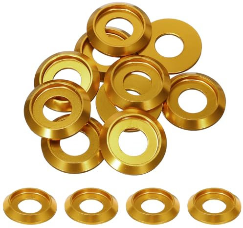 QUARKZMAN M8 Rondelle Coniche Svasate, Dia Foro 8mm/0,31 Guarnizioni Alluminio per Viti RC/FPV/PC/Drone/Accessori Modelli Meccanici, Confezione da 10 (Oro)