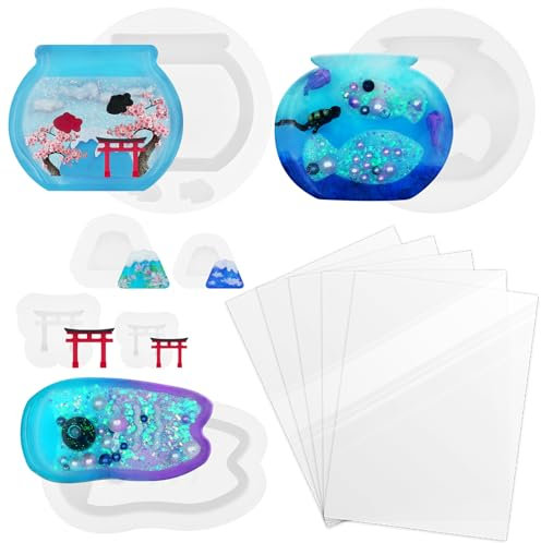 Resin Shaker Silicone Moulds and Seal Films Jewellery Making Kit of 12 Enchanted Japanese Charm Koinobori Mt Fuji Goldfish Bowl