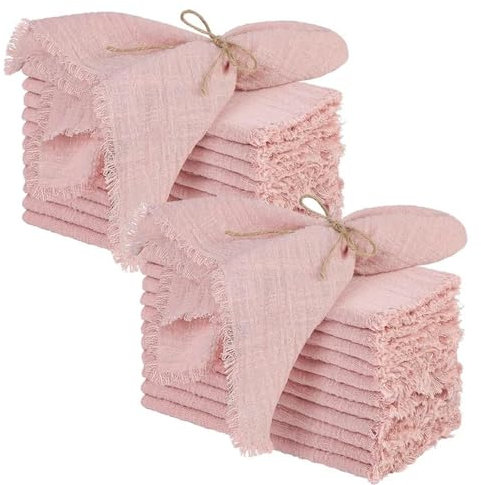 Serviettes de Table en Gaze de Coton Rose 32x32cm, 24 pièces, torchon réutilisable, décor de Table pour fête de Mariage, noël, bavures rétro