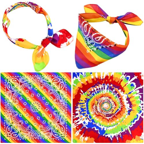 QYEHF 4PCS Gay Regenbogen Bandanas,Gay Pride Accessoire Regenbogen,Gay Pride Stirnband Streifen Paisley Mehrfarbig Halstuch,für Damen Herren Kopf Haar