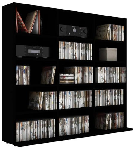 Gecheer Étagère CD Design Noir - 15 Compartiments, Stockage Organisé, Assemblage Facile