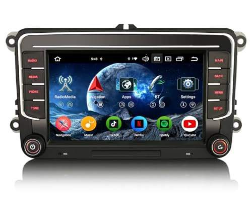 Erisin 8-Core 4GB+64GB Android 14 Autoradio GPS Navigatore per VW Golf 5 Golf 6 Passat Polo 6r Tiguan Touran Caddy Jetta T5 Seat Skoda Bluetooth 5.0 CarPlay Android Auto DAB+WiFi DSP FM RDS Canbus OPS