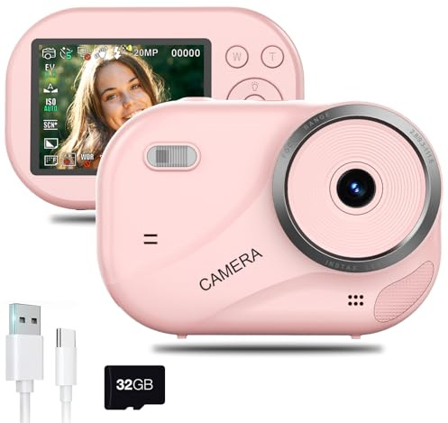 ydi Digitalkamera 48MP Autofokus Anti-Shake Kamera mit 16X Zoom, 4K UHD Videokamera, 32GB Karte, Kompakte Tragbare Vlogging-Kamera für Teenager Kinder Mädchen Jungen – Rosa