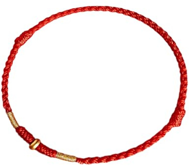 Shuade Bracelet de cheville réglable tressé à la main en corde rouge pour amoureux à la mode unisexe avec perles dorées