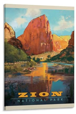 Vintage Reiseposter Zion National Park Poster Druck Kunst Wandbild Leinwand Poster moderne Schlafzimmerdekor 40 x 60 cm (16 x 24 Zoll)