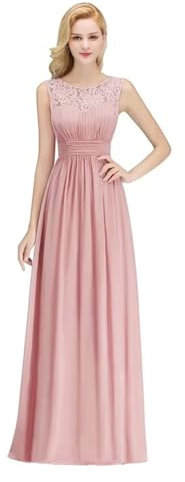 AHIOJEGX Robe Demoiselle d'honneur Robes de Demoiselle d'honneur Longues en Mousseline de Soie Bordeaux, Robe d'invitée de fête de Mariage sans Manches(Pink,14)