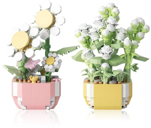CYIOU 2 Stück Mini Blumen Bausteine Set Bonsai Bausteine Simulation Topf Pflanze Botanische Ziegel Klemmbausteine Blumen für Home Dekor Geschenke