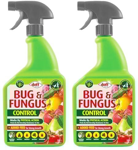 Bug & Fungus Control Spray 1L – Dual Action Insecticide and Fungicide for Plants, Kills Aphids, Mites, Mildew, Black Spot, Rust & More, Ready to Use, Pack of 2